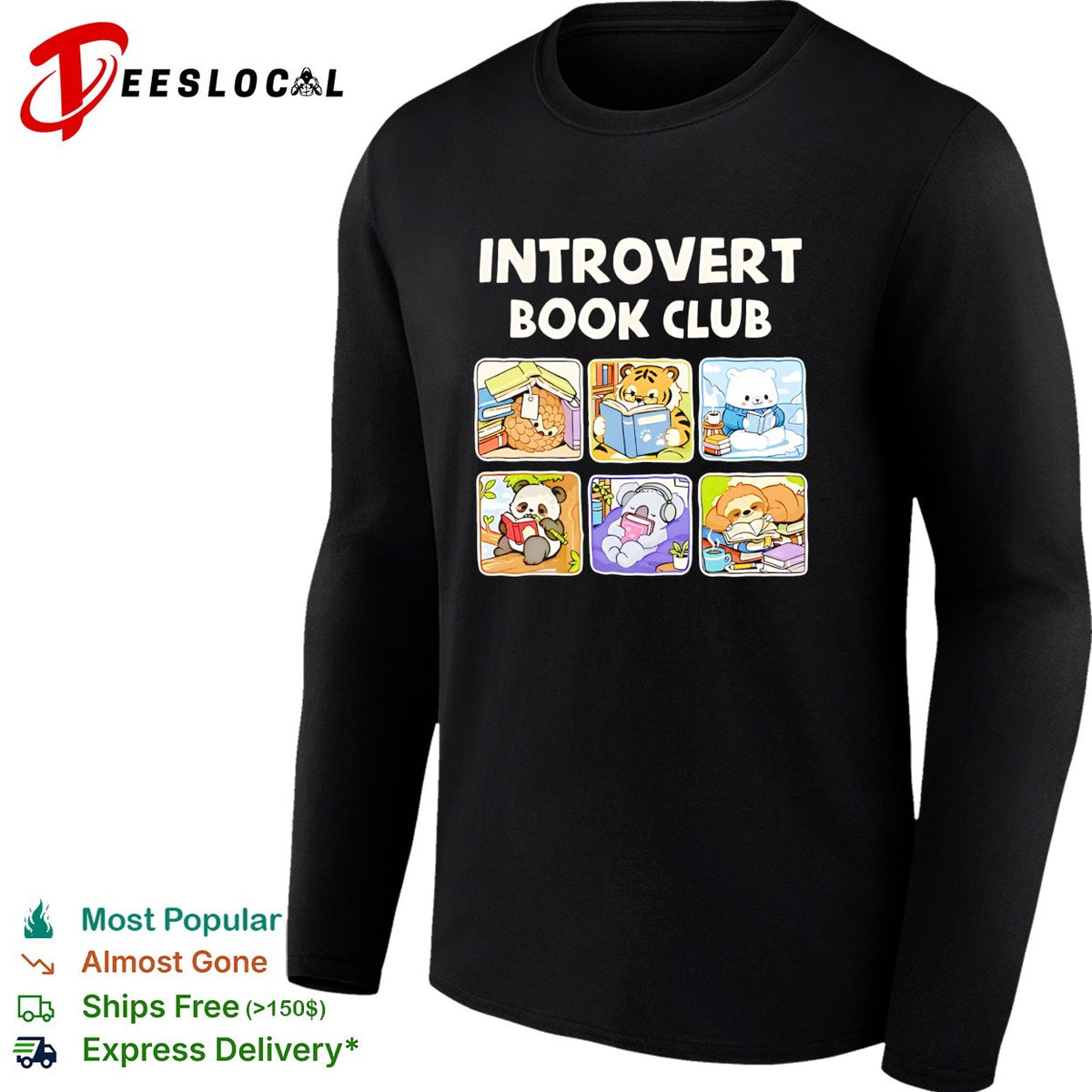 Introvert Book Club cute animals reading books tiger panda sloth art shirt