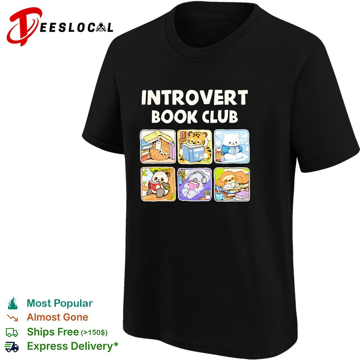 Introvert Book Club cute animals reading books tiger panda sloth art shirt