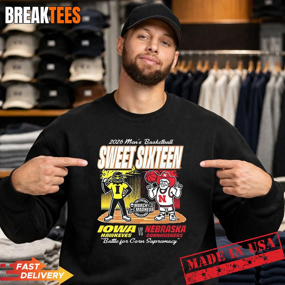 Iowa Hawkeyes vs Nebraska Cornhuskers 2026 Men’s Basketball Sweet Sixteen Shirt
