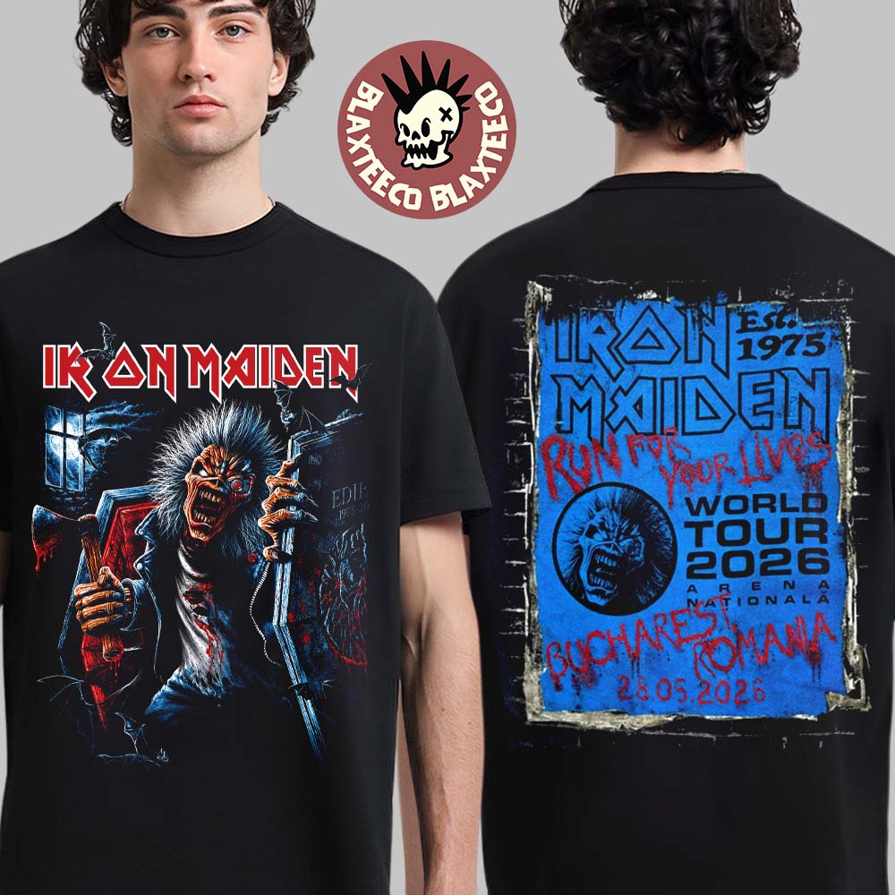 Iron Maiden Bucharest Romania 2026 Tour Exclusive Event Tee At Arena Nationala On 28 May 2026 Eddie In The Coffin T-Shirt