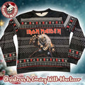 Iron Maiden The Number Of The Beast Eddie Skull Pattern Holiday Knitted Black Ugly Christmas Sweater