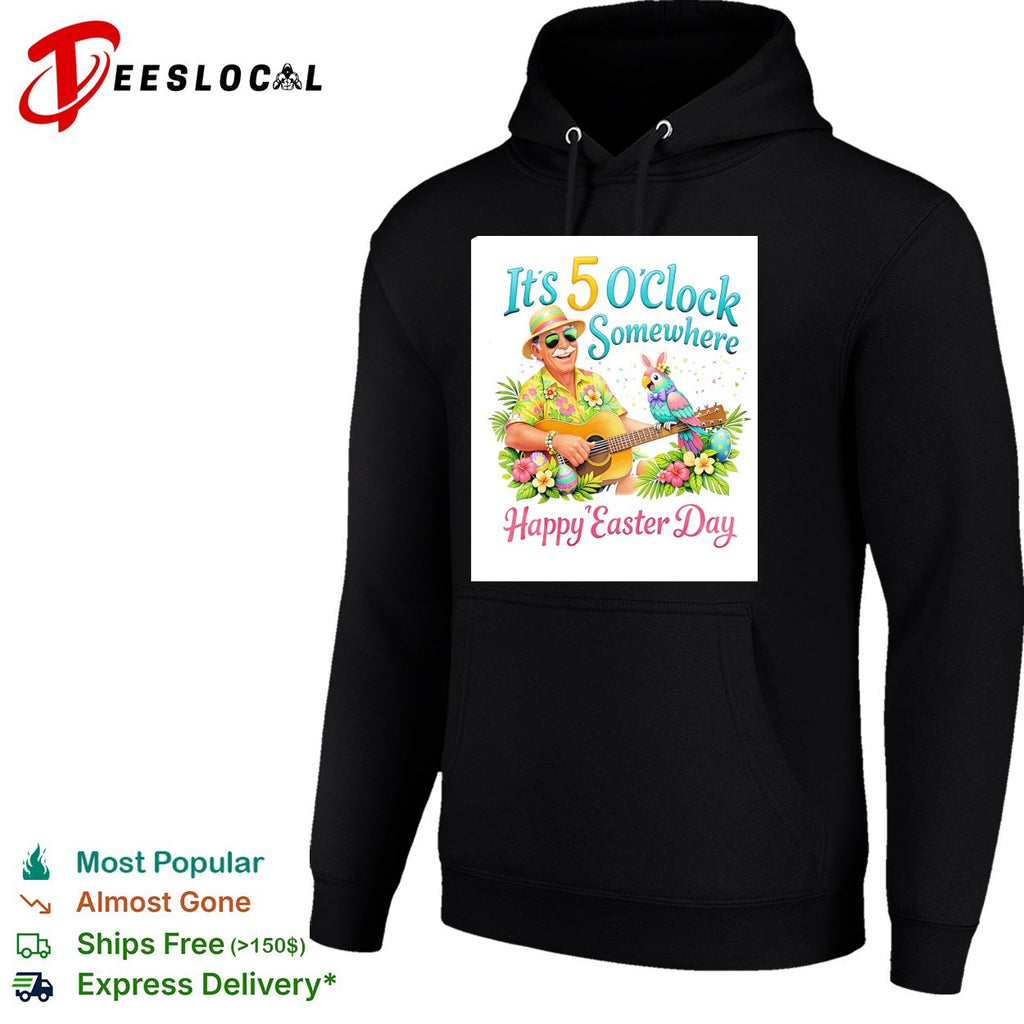 It’s 5 o’clock somewhere happy Easter day beach guitarist parrot shirt
