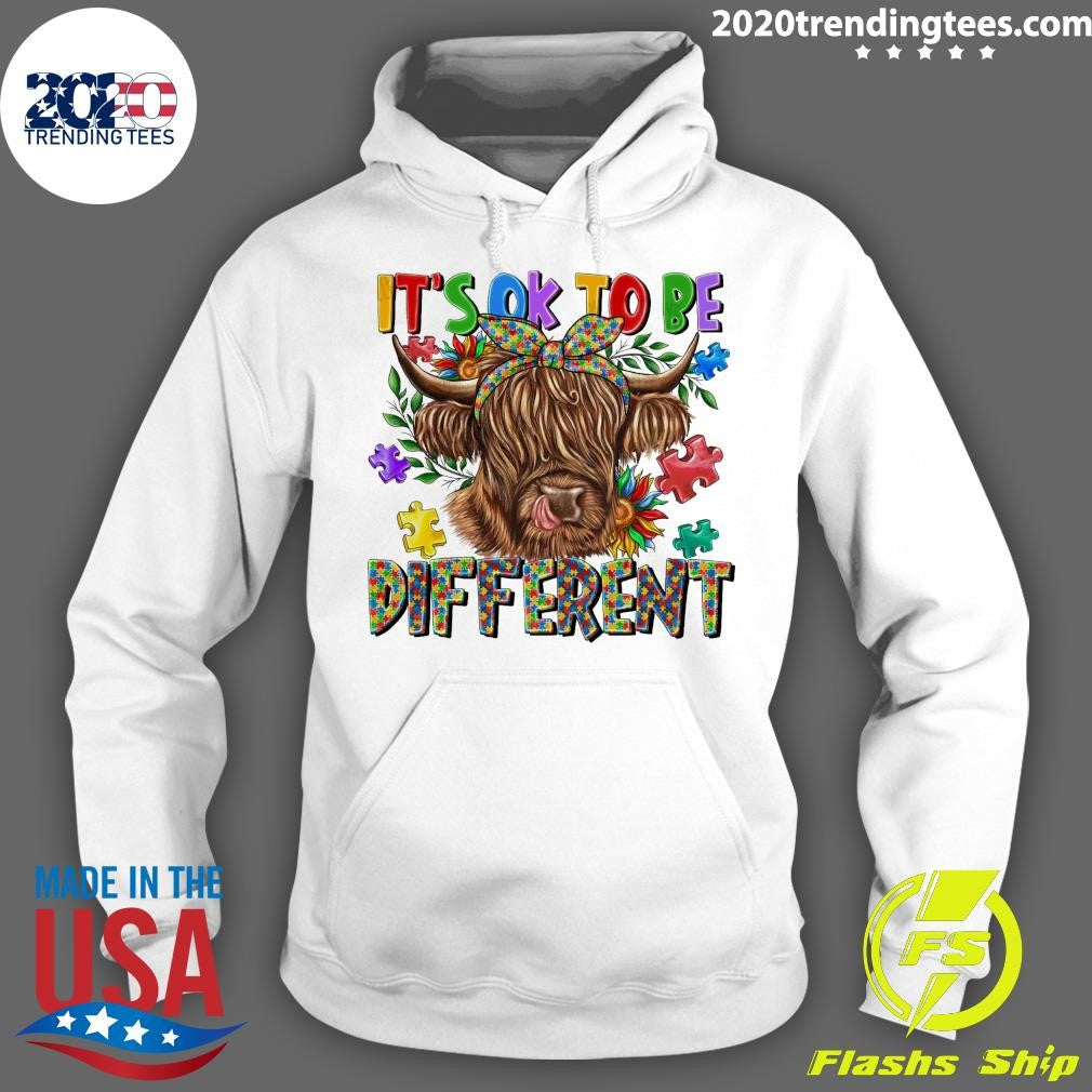 It’s Ok To Be Different Cute Highland Cow Autism Awareness Shirt