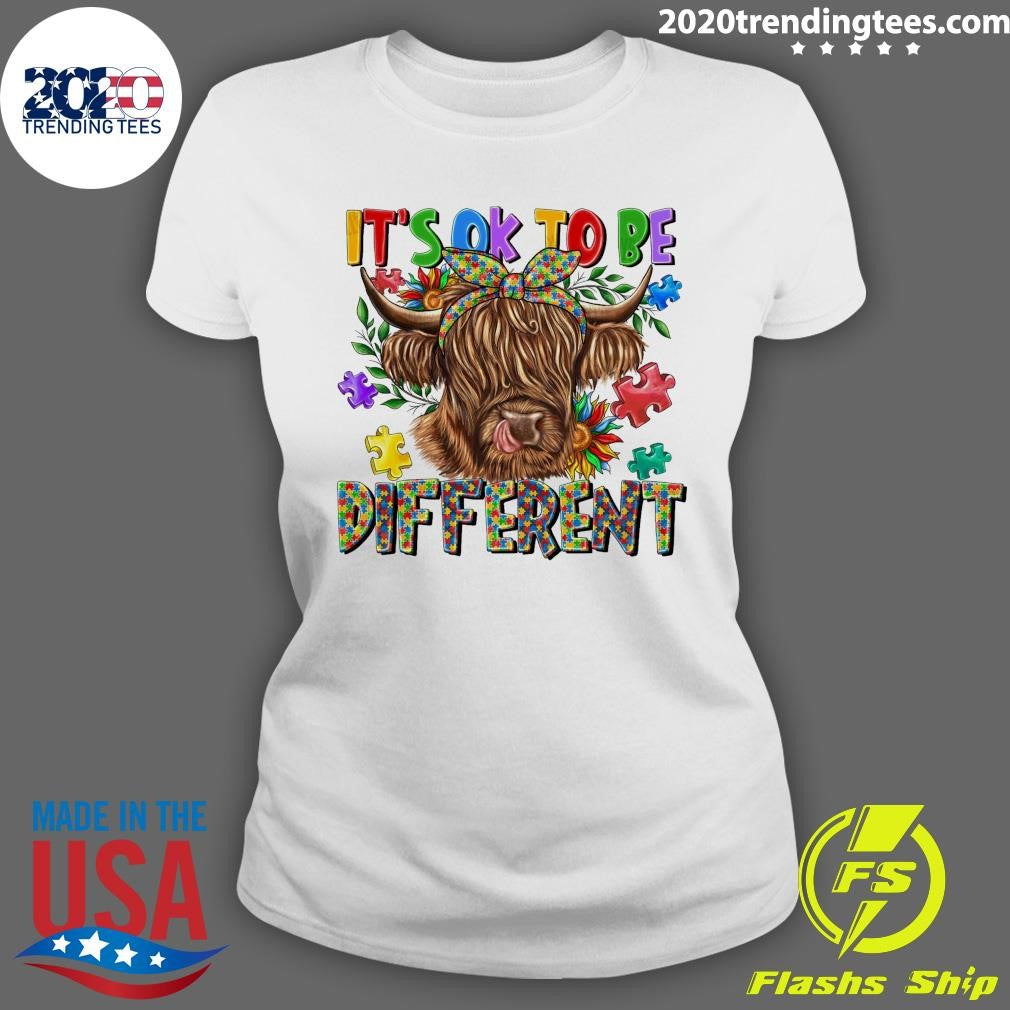 It’s Ok To Be Different Cute Highland Cow Autism Awareness Shirt