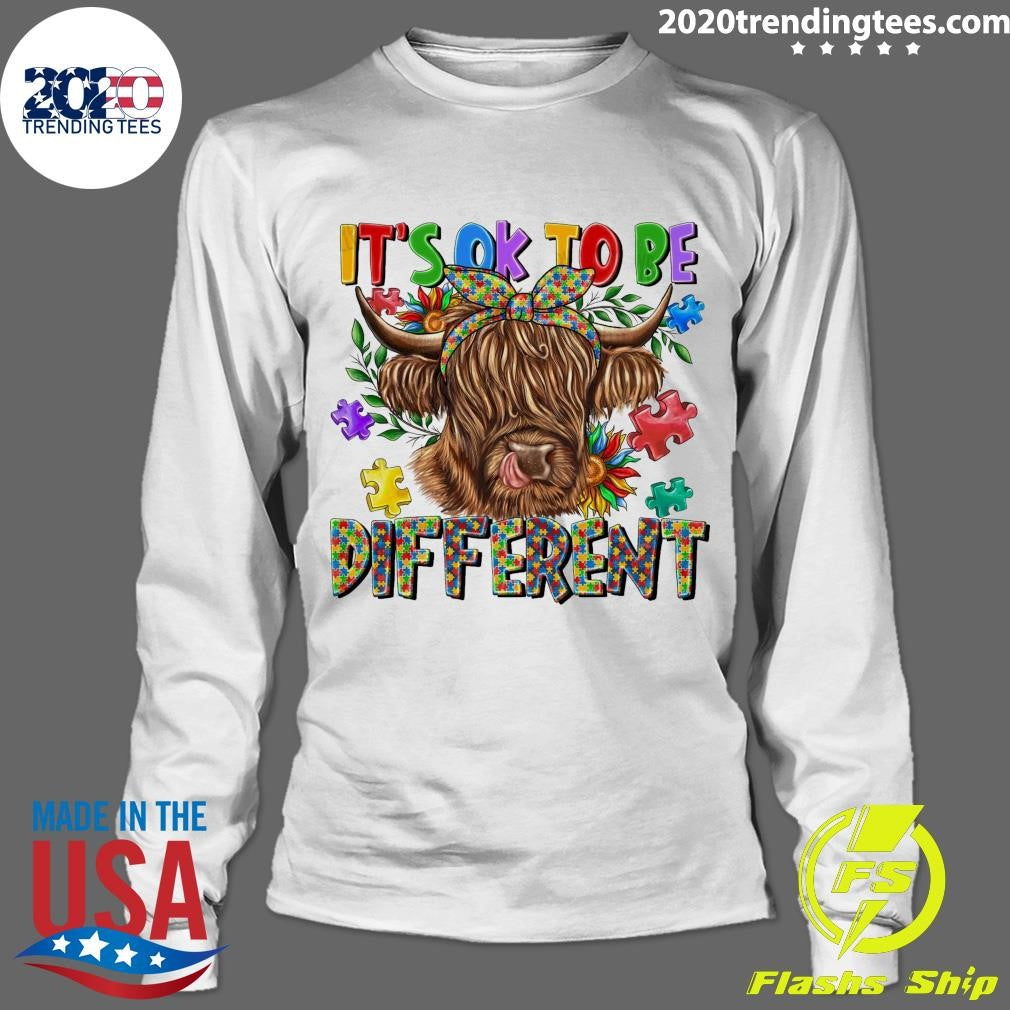 It’s Ok To Be Different Cute Highland Cow Autism Awareness Shirt