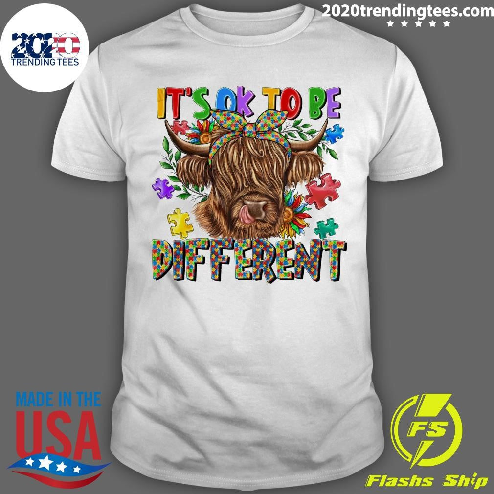 It’s Ok To Be Different Cute Highland Cow Autism Awareness Shirt