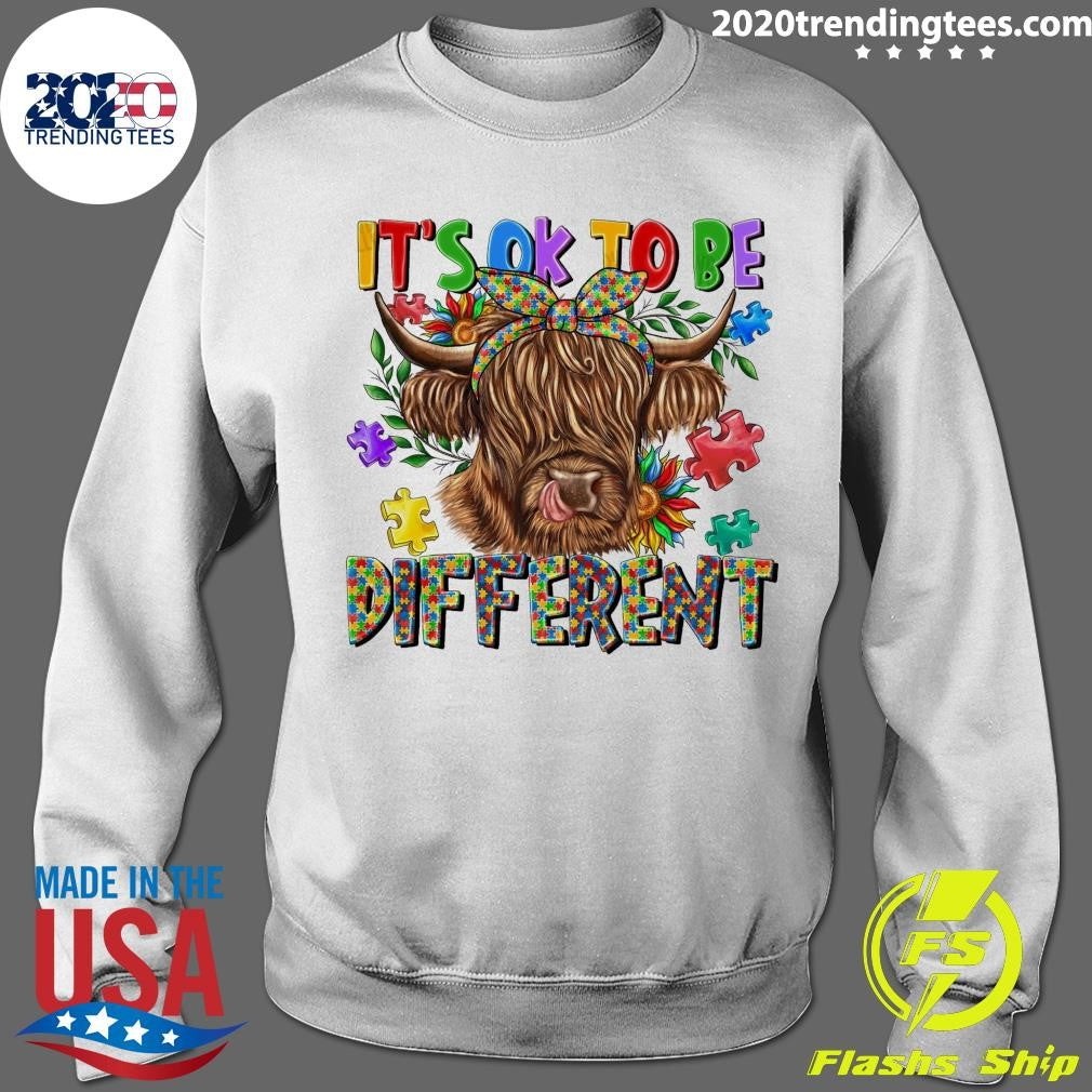 It’s Ok To Be Different Cute Highland Cow Autism Awareness Shirt