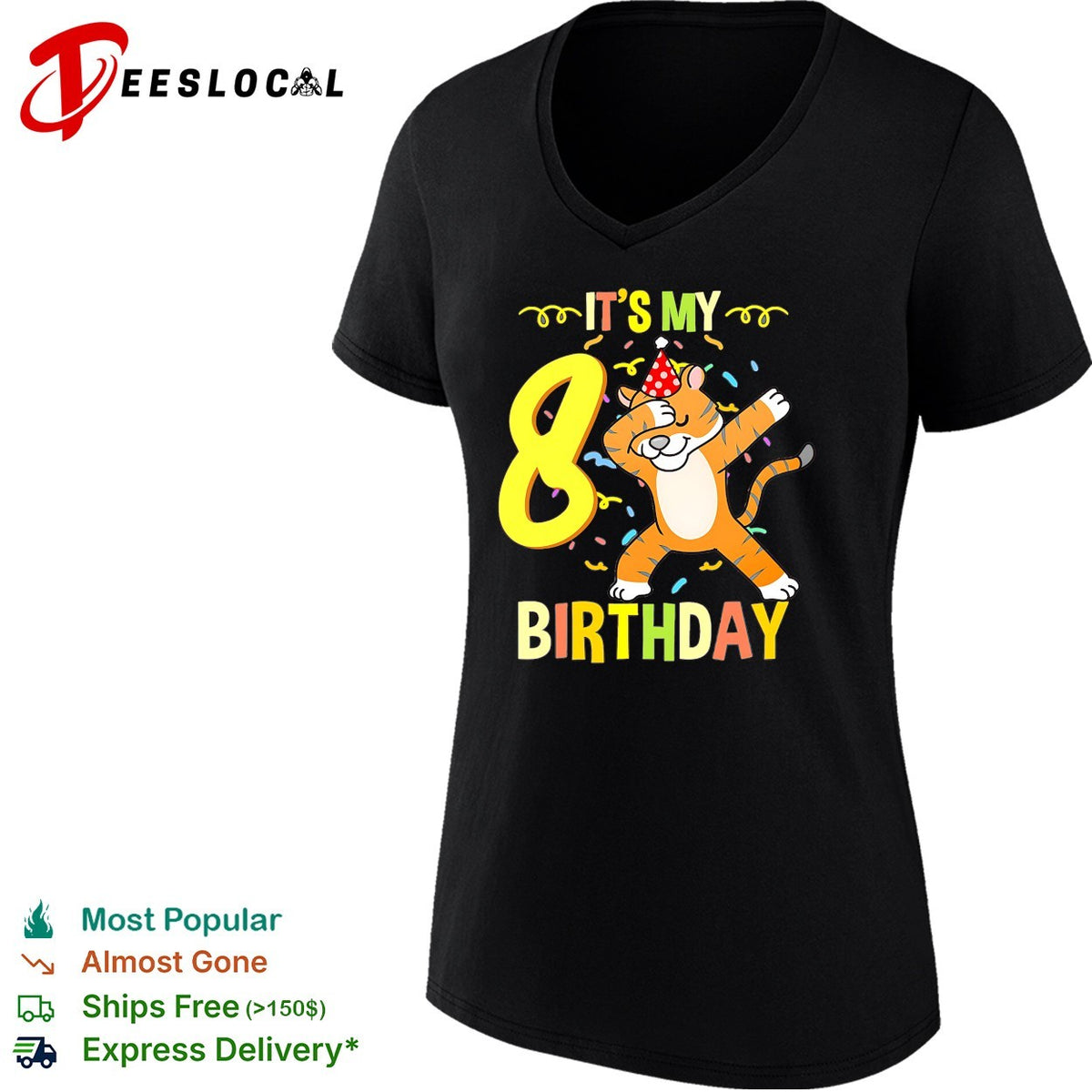 It’s my 8th birthday dabbing tiger confetti celebration art shirt