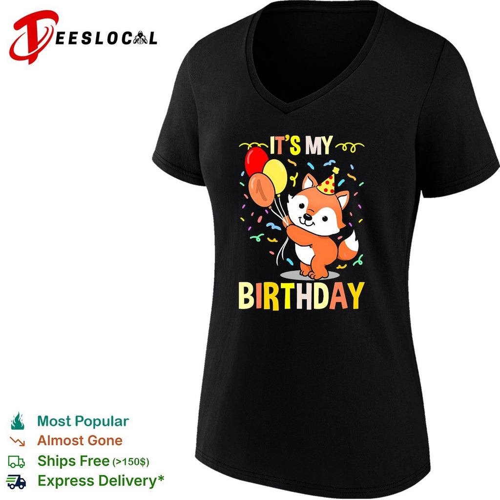 It’s my birthday cute fox balloons confetti celebration art shirt