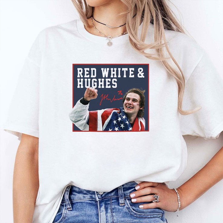 Jack Hughes USA Hockey Golden Goal 2026 Red White & Hughes Hockey T Shirt