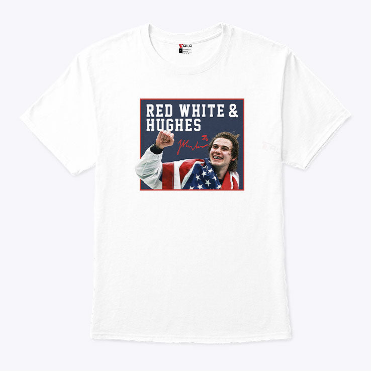 Jack Hughes USA Hockey Golden Goal 2026 Red White & Hughes Hockey T Shirt