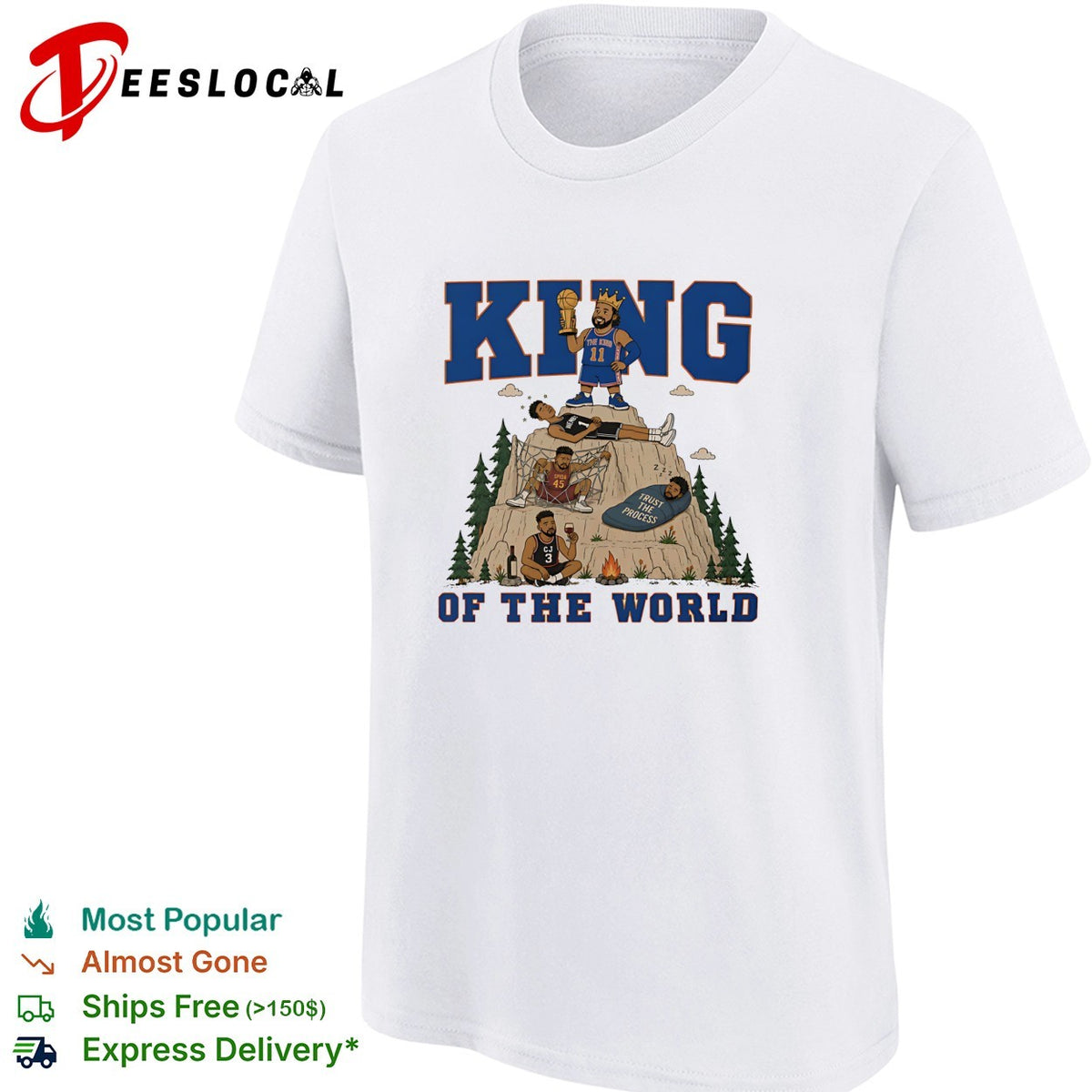 Jalen Brunson 11 king of the world mountain throne Knicks championship cartoon shirt