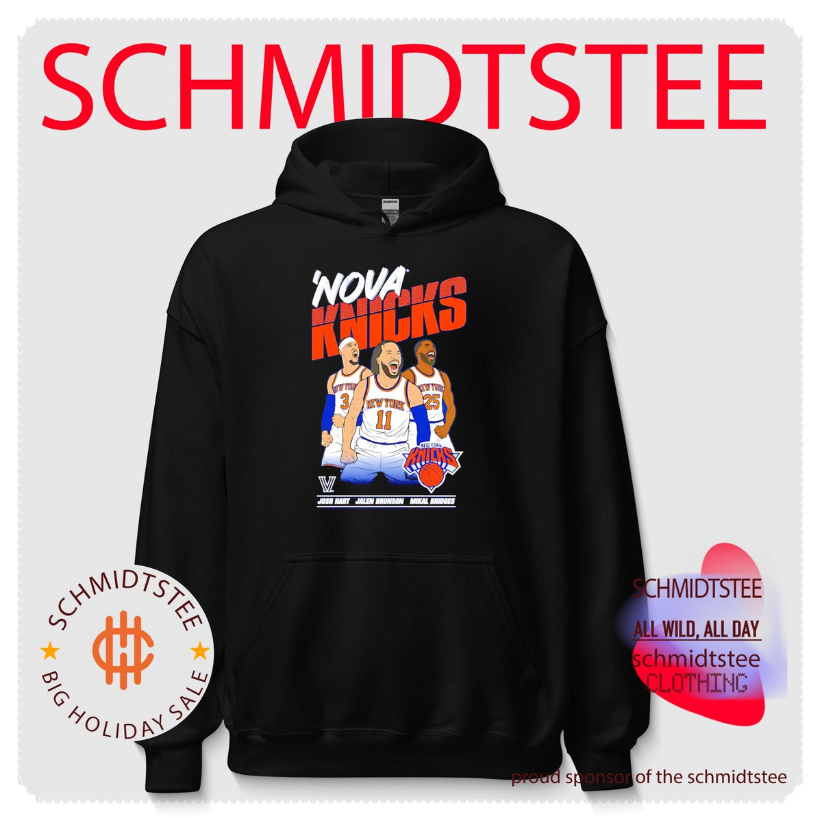 Jalen Brunson Josh Hart and Mikal Bridges Nova Knicks shirt