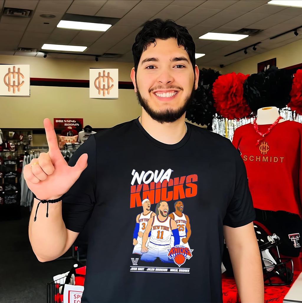 Jalen Brunson Josh Hart and Mikal Bridges Nova Knicks shirt