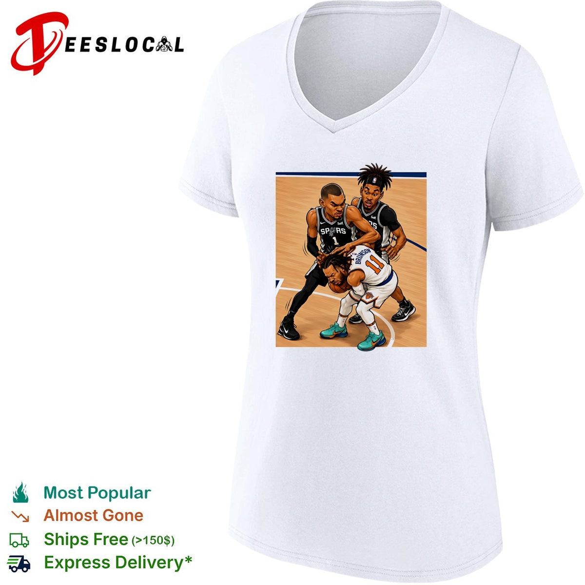 Jalen Brunson Knicks vs Victor Wemby San Antonio Spurs cartoon shirt