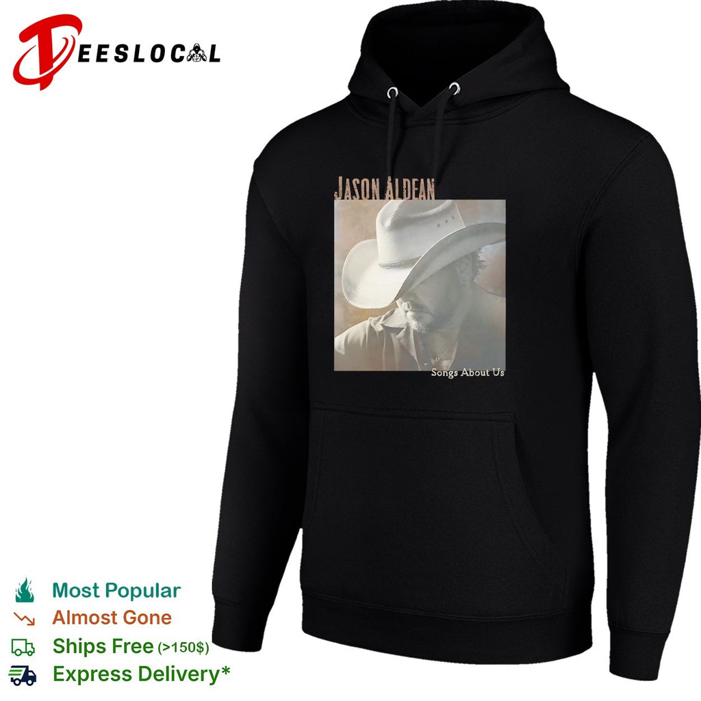 Jason Aldean wearing cowboy hat Songs About Us album cover shirt