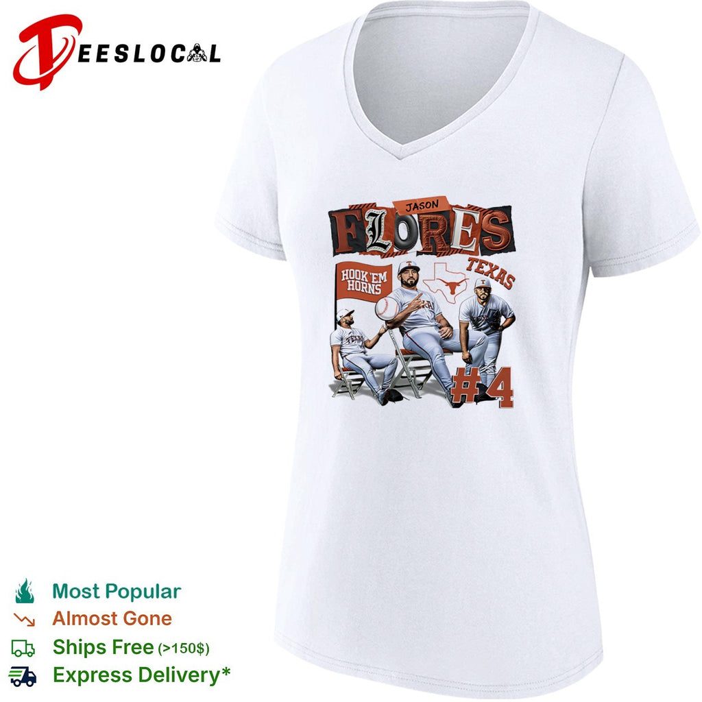 Jason Flores 4 Texas Longhorns Hook Em Horns baseball shirt