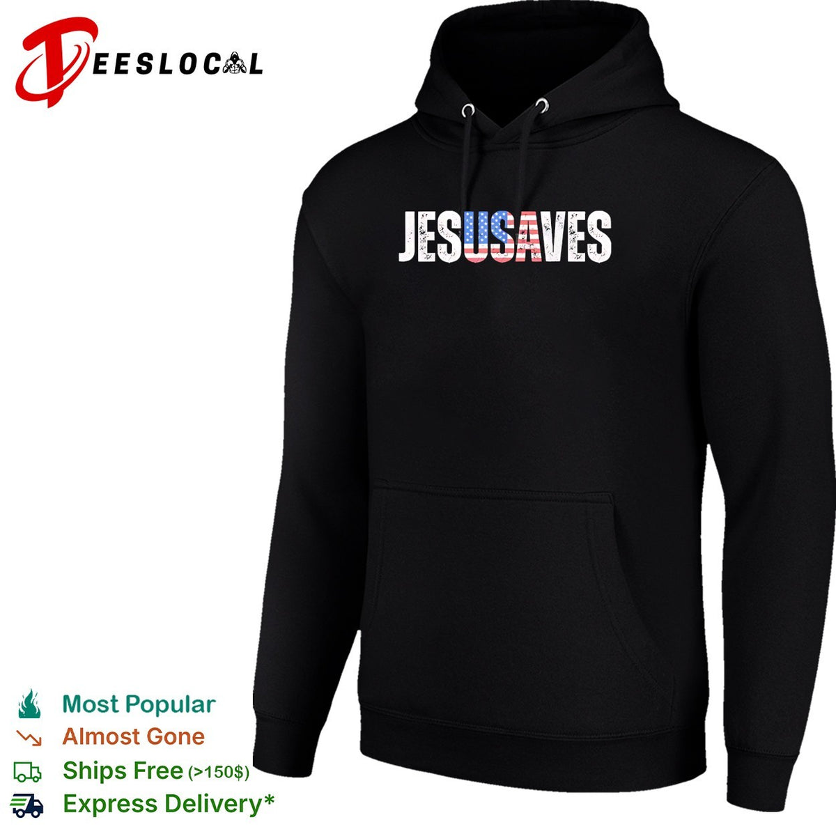 JesUSAves patriotic Christian pun bold text shirt