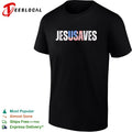 JesUSAves patriotic Christian pun bold text shirt
