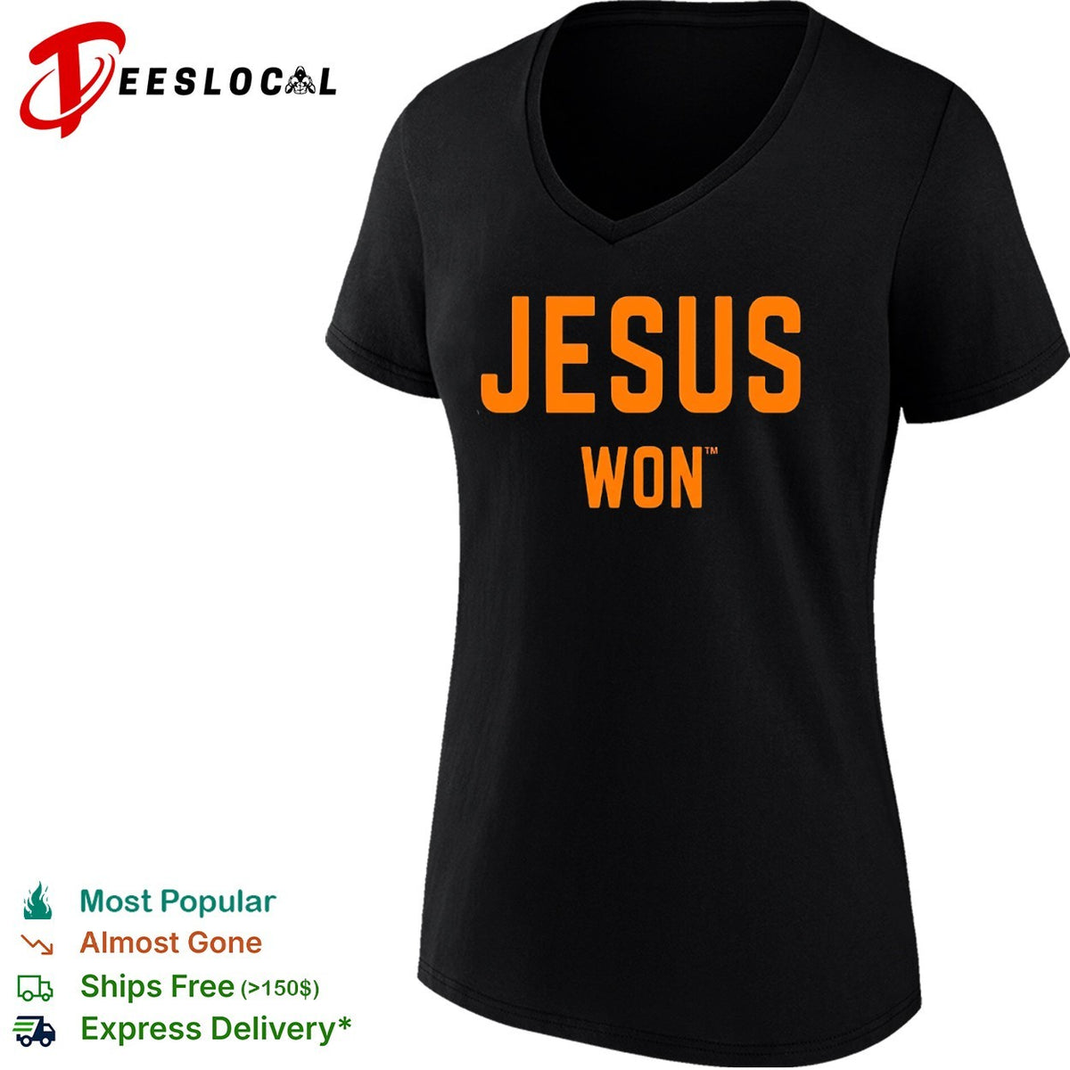 Jesus Won Apparel Christian Faith Religious Message Theme Print Cotton Crew Shirt