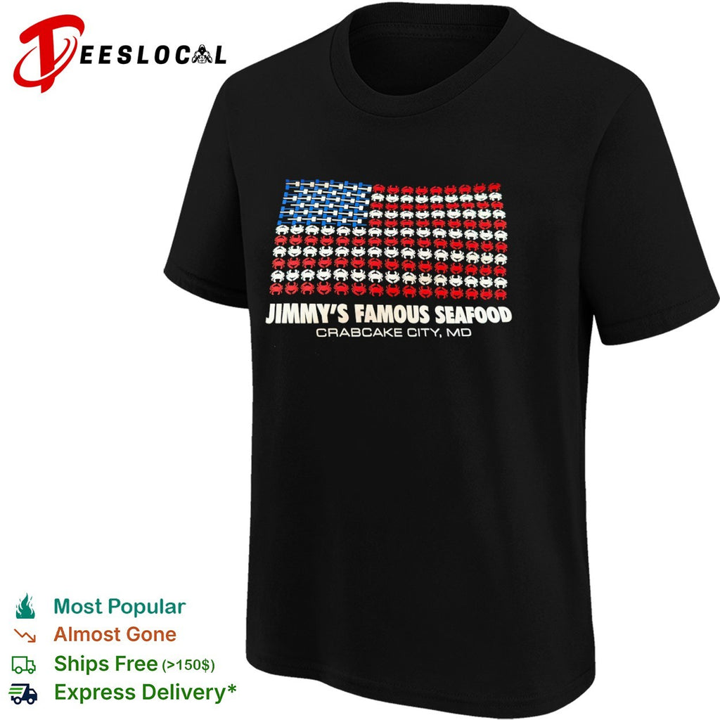 Jimmy’s Famous Seafood Crabcake City MD American Flag shirt