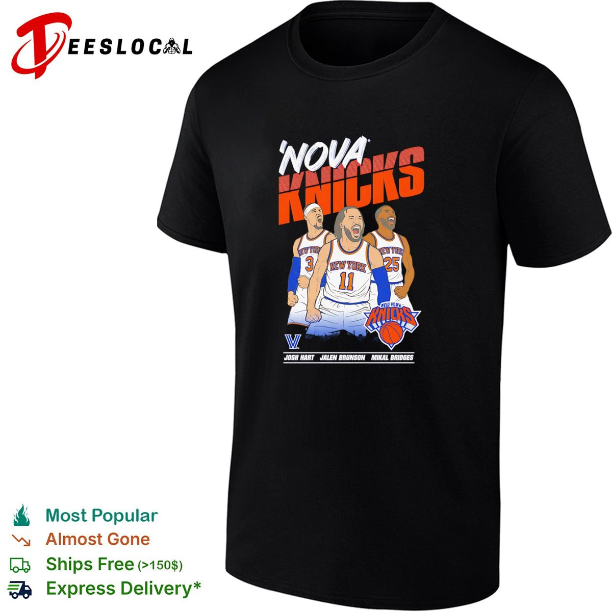 Josh Hart Jalen Brunson Mikal Bridges Nova Knicks New York NBA basketball shirt