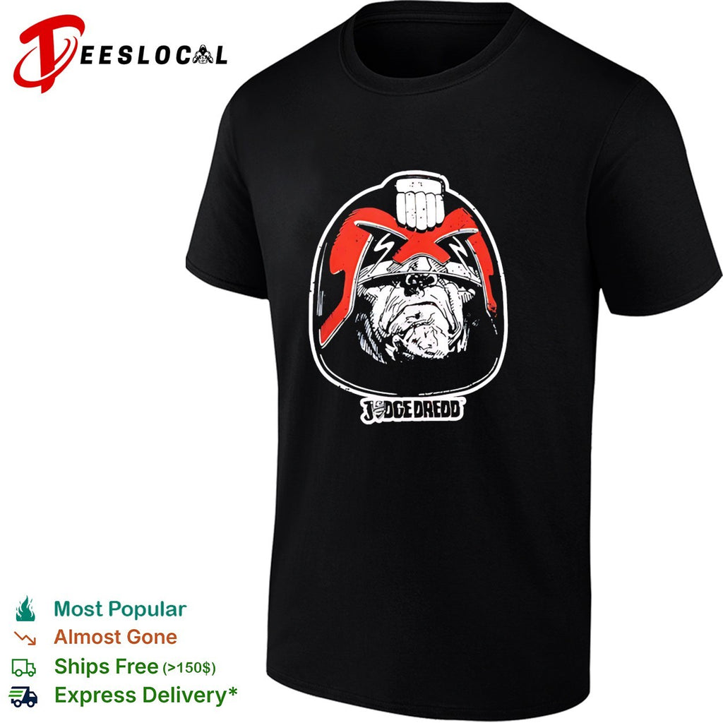 Judge Dredd Comic Book Face Illustration Logo Black Graphic Logo shirt