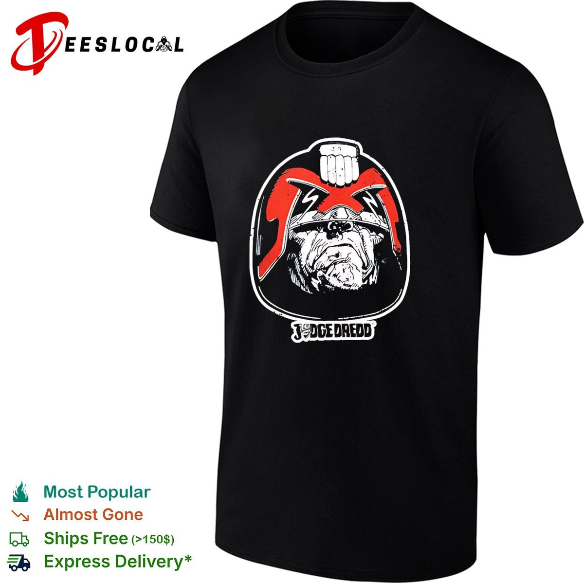 Judge Dredd Comic Book Face Illustration Logo Black Graphic Logo shirt