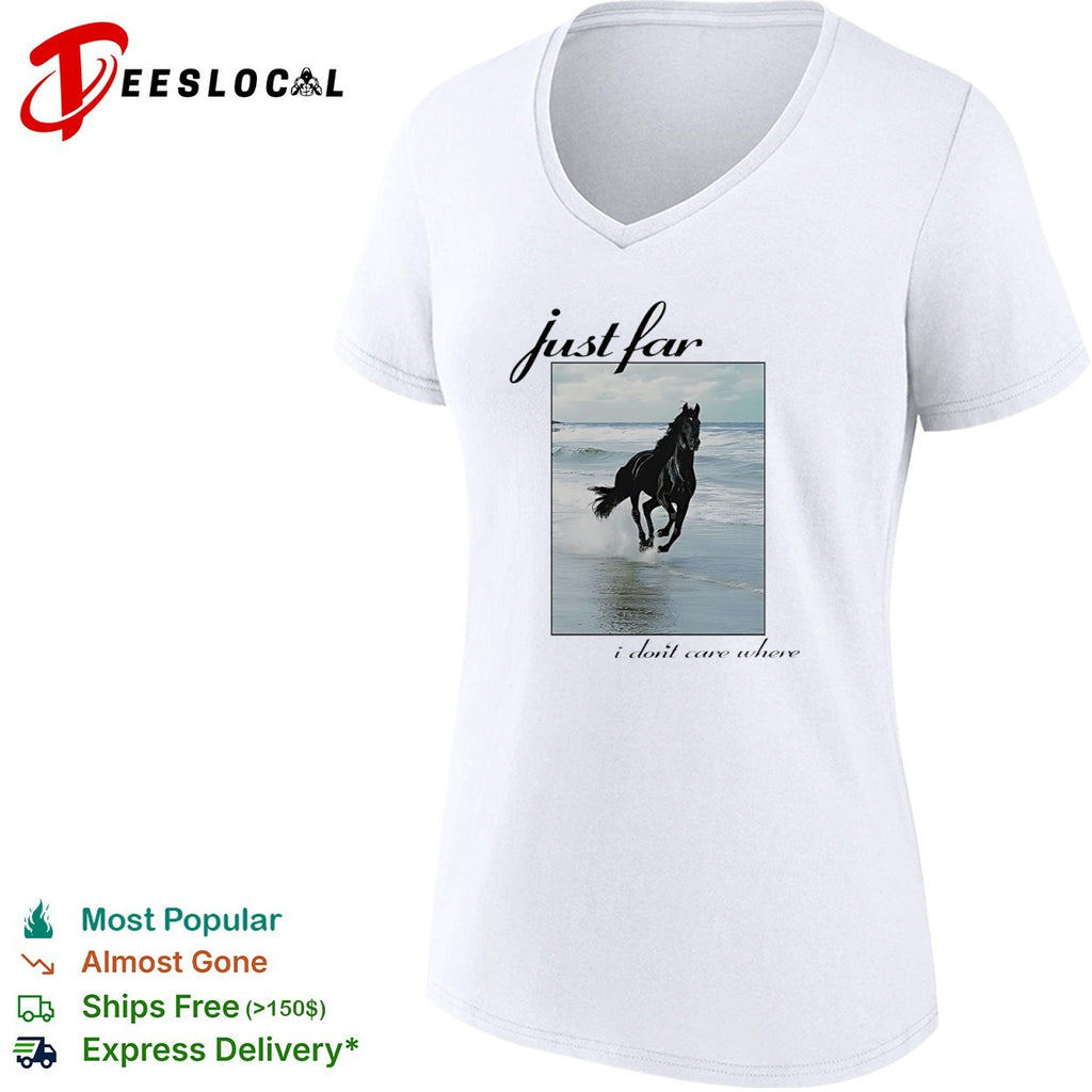 Just far I dont care where Black Horse Running on Beach Artistic Equestrian shirt