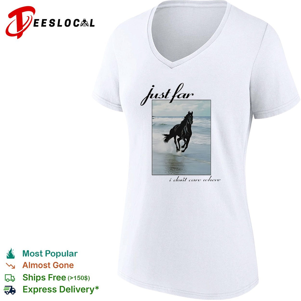 Just far I dont care where Black Horse Running on Beach Artistic Equestrian shirt