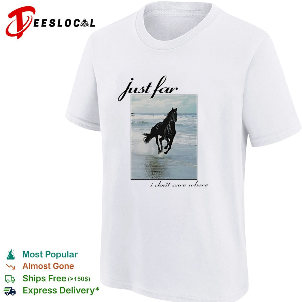 Just far I dont care where Black Horse Running on Beach Artistic Equestrian shirt
