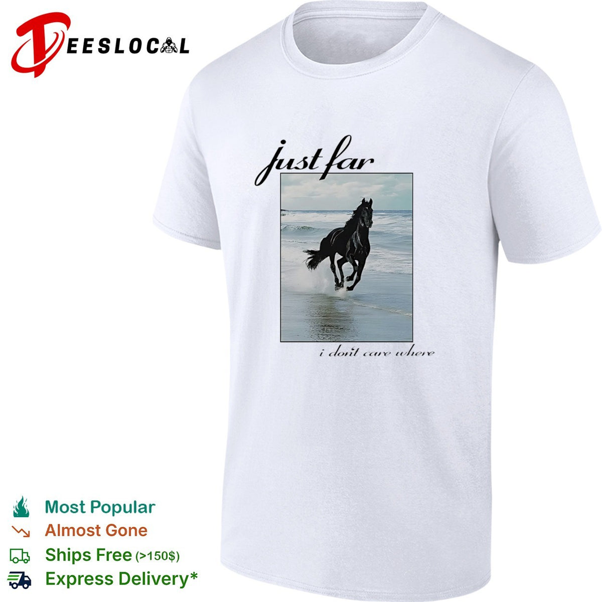 Just far I dont care where Black Horse Running on Beach Artistic Equestrian shirt