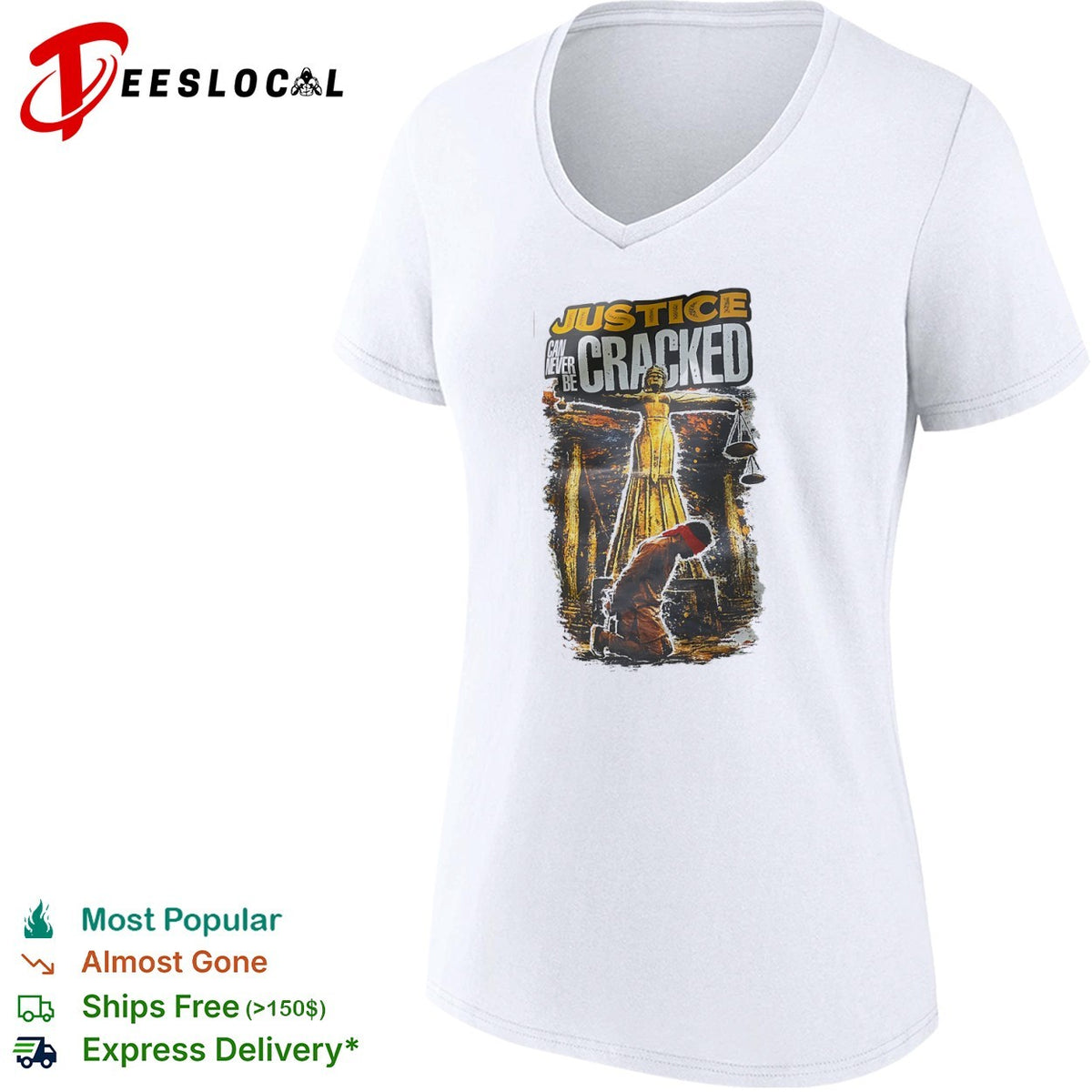 Justice can never be cracked Lady Justice blindfolded kneeling figure shirt
