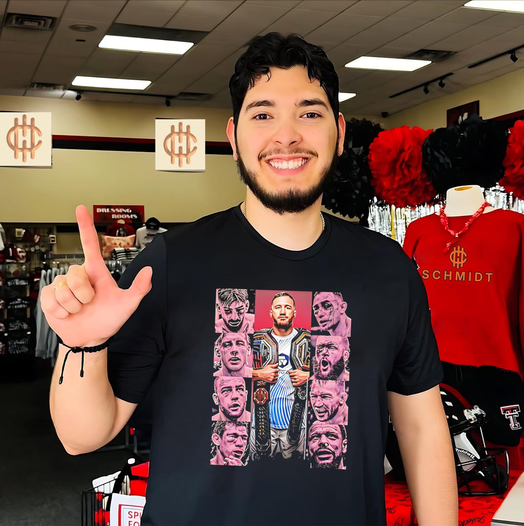 Justin Gaethje 2026 wounded faces collage shirt