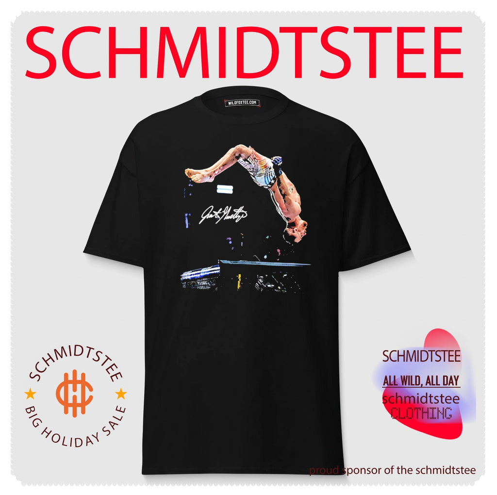 Justin Gaethje jumping on air signature shirt