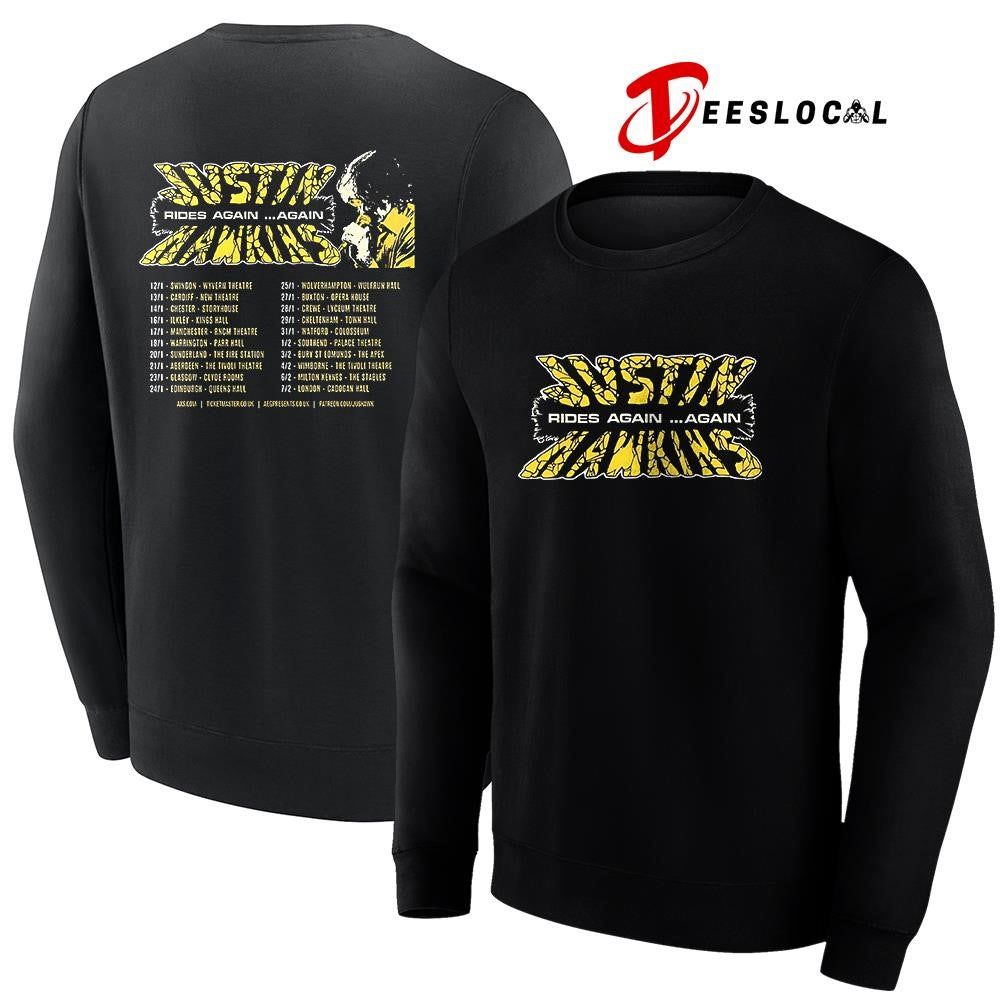 Justin Hawkins Rides Again Again tour 2026 dates schedule shirt