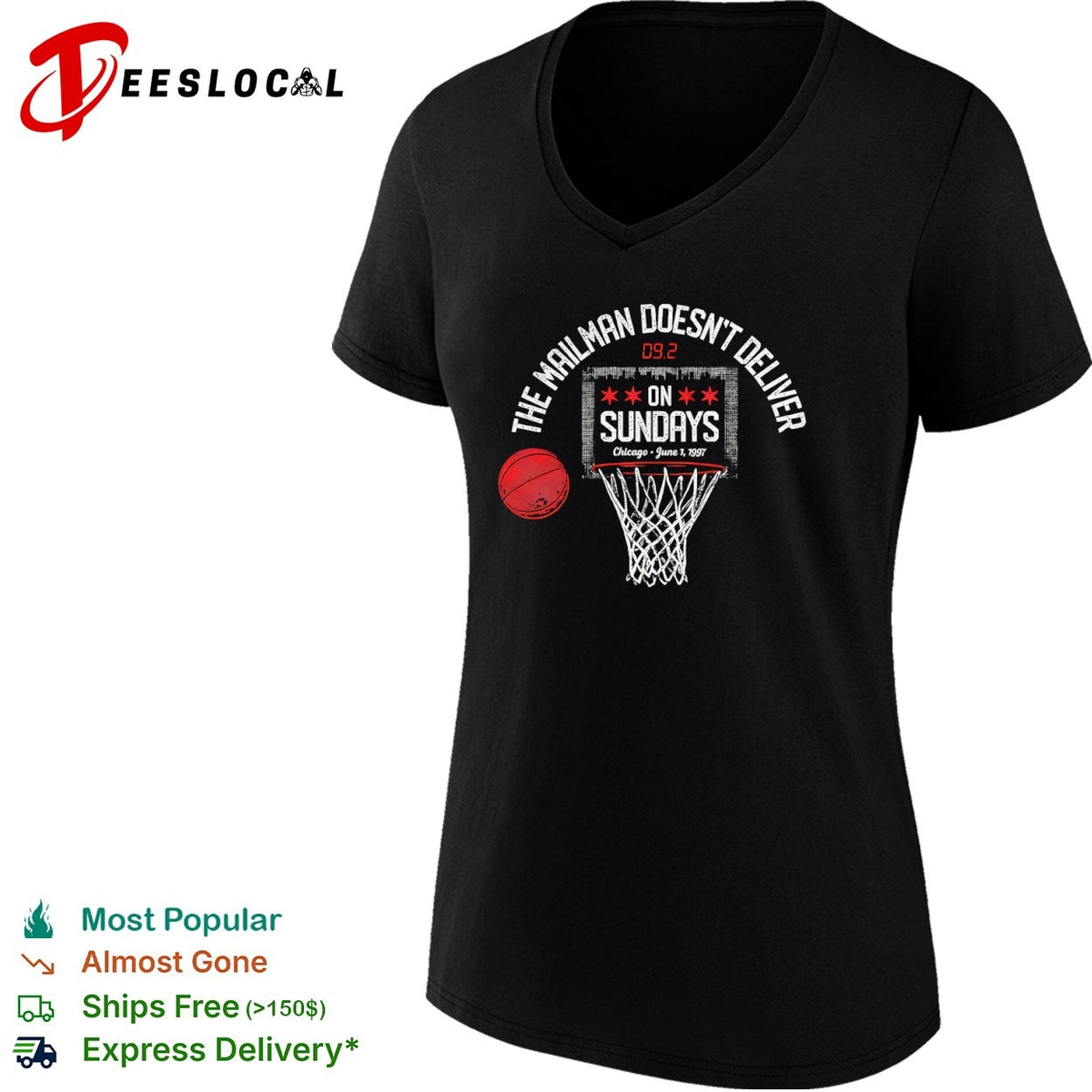 Karl Malone Chicago Bulls NBA The Mailman Doesn’t Deliver on Sundays 1997 shirt