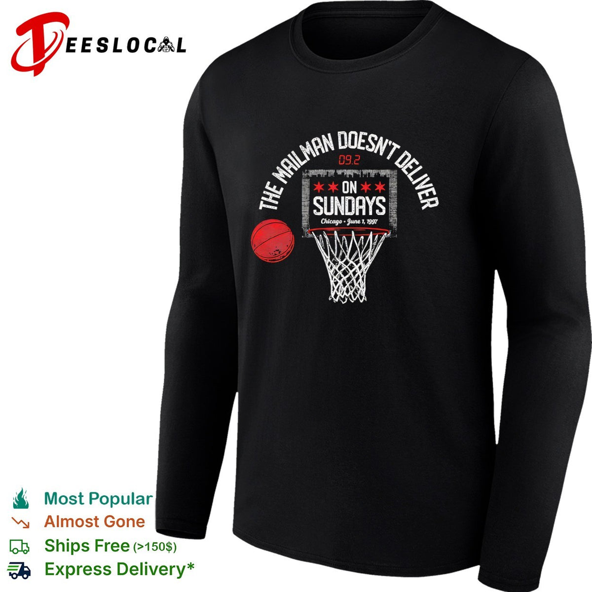 Karl Malone Chicago Bulls NBA The Mailman Doesn’t Deliver on Sundays 1997 shirt