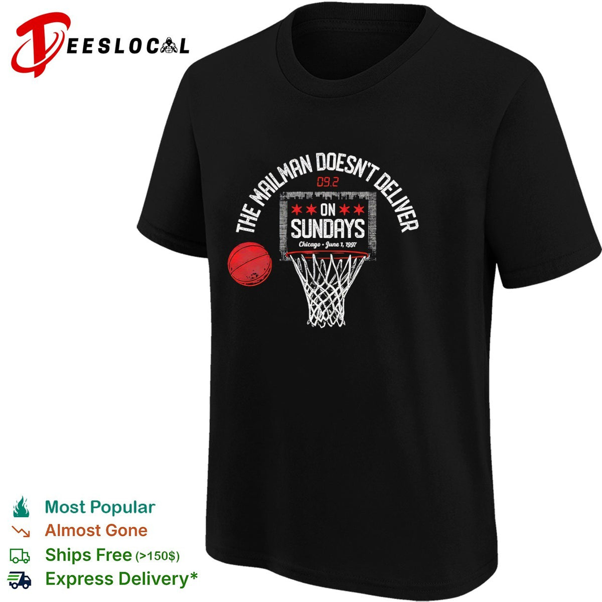 Karl Malone Chicago Bulls NBA The Mailman Doesn’t Deliver on Sundays 1997 shirt