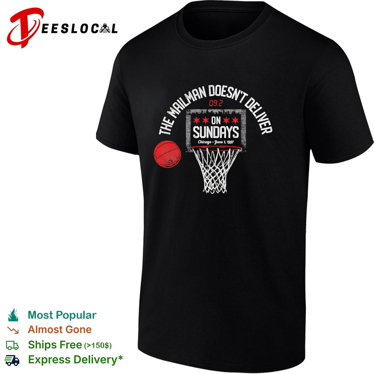 Karl Malone Chicago Bulls NBA The Mailman Doesn’t Deliver on Sundays 1997 shirt