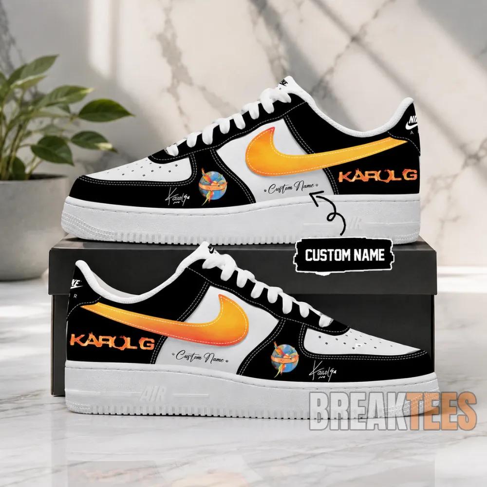 Karol G Signature Custom Name Air Force 1 Shoes Golden Swoosh Edition