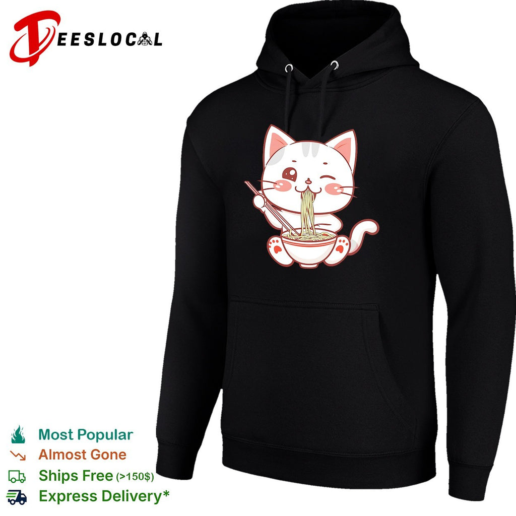 Kawaii Ramen Eating Cat Bowl Noodles Japanese Anime Food Lover Gift shirt