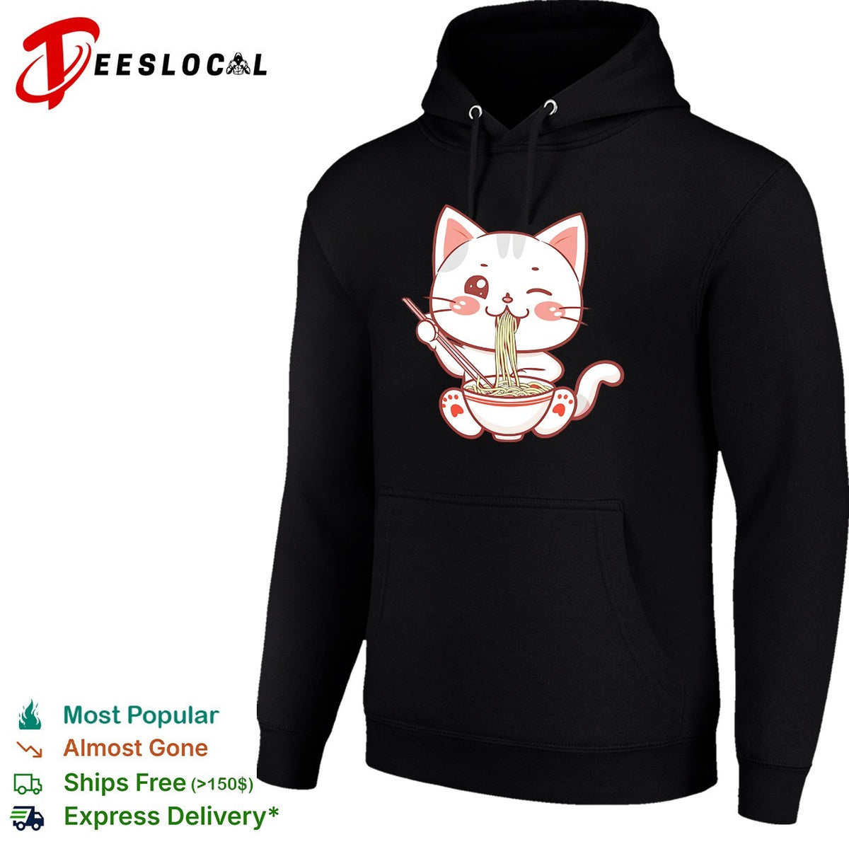 Kawaii Ramen Eating Cat Bowl Noodles Japanese Anime Food Lover Gift shirt