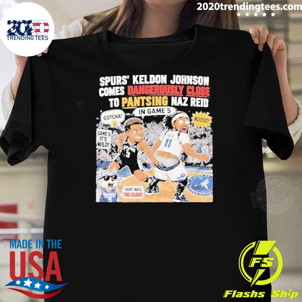 Keldon Johnson Almost Pantsed Naz Reid Game 5 Spurs Timberwolves Shirt