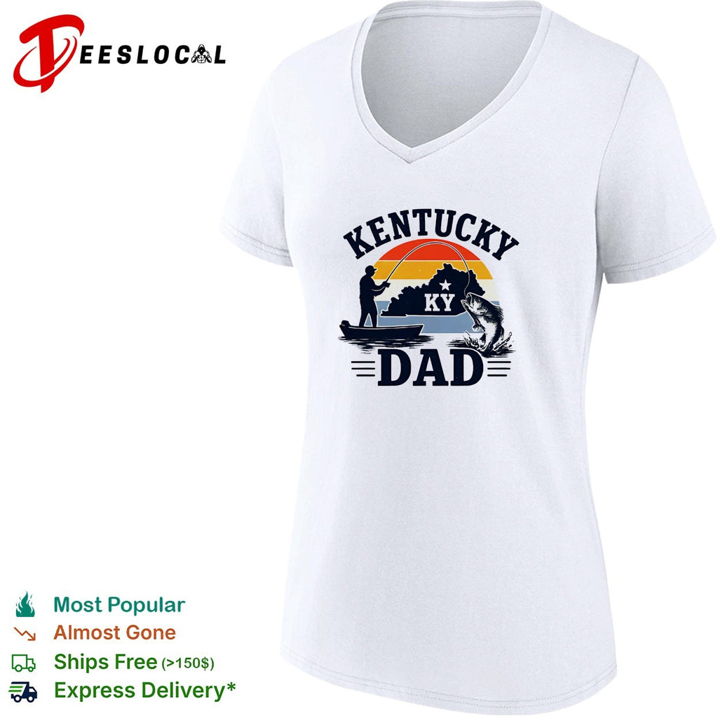 Kentucky Dad fishing retro sunset state silhouette shirt