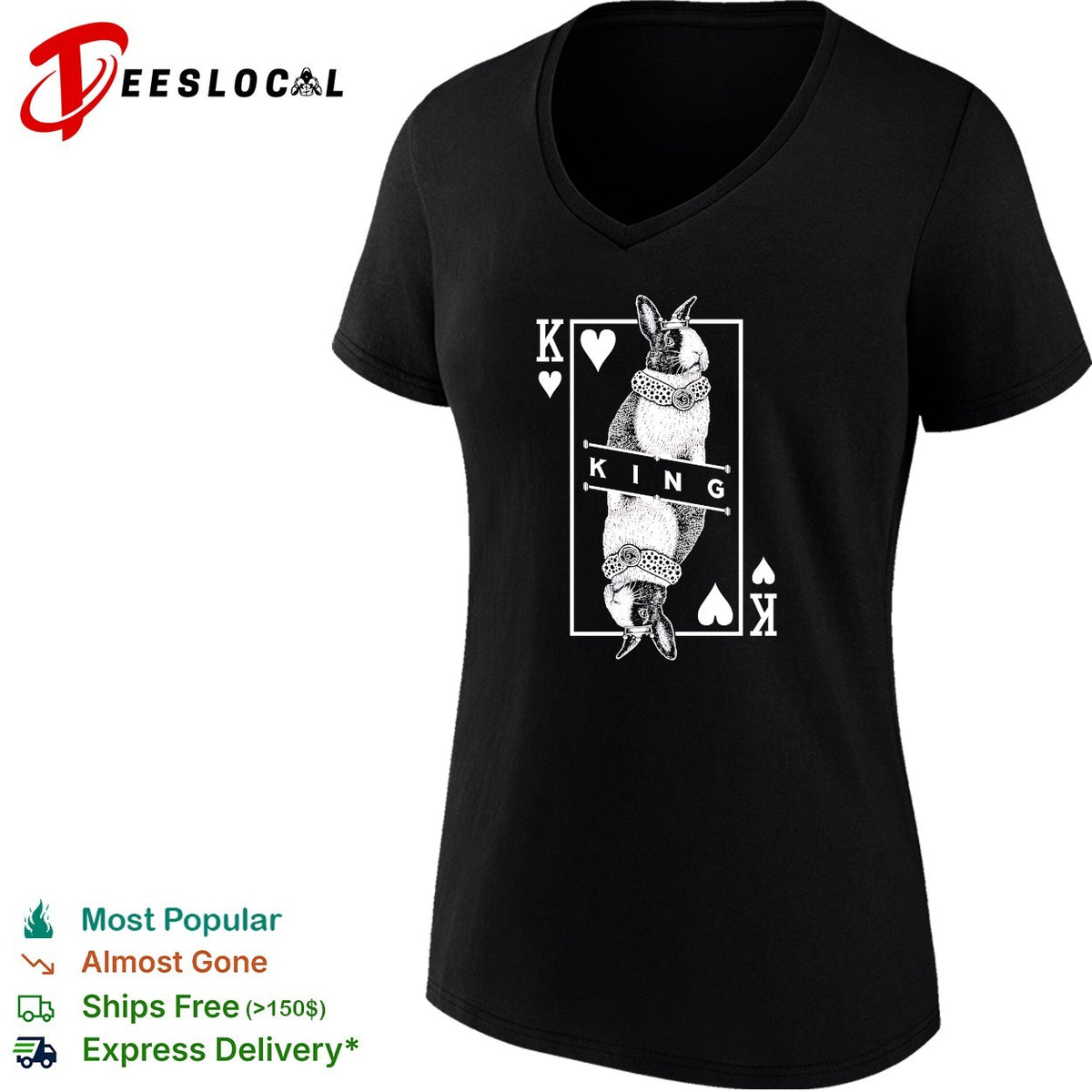 King of Hearts Rabbit Playing Card Deck Illustration White Text Graphic shirt