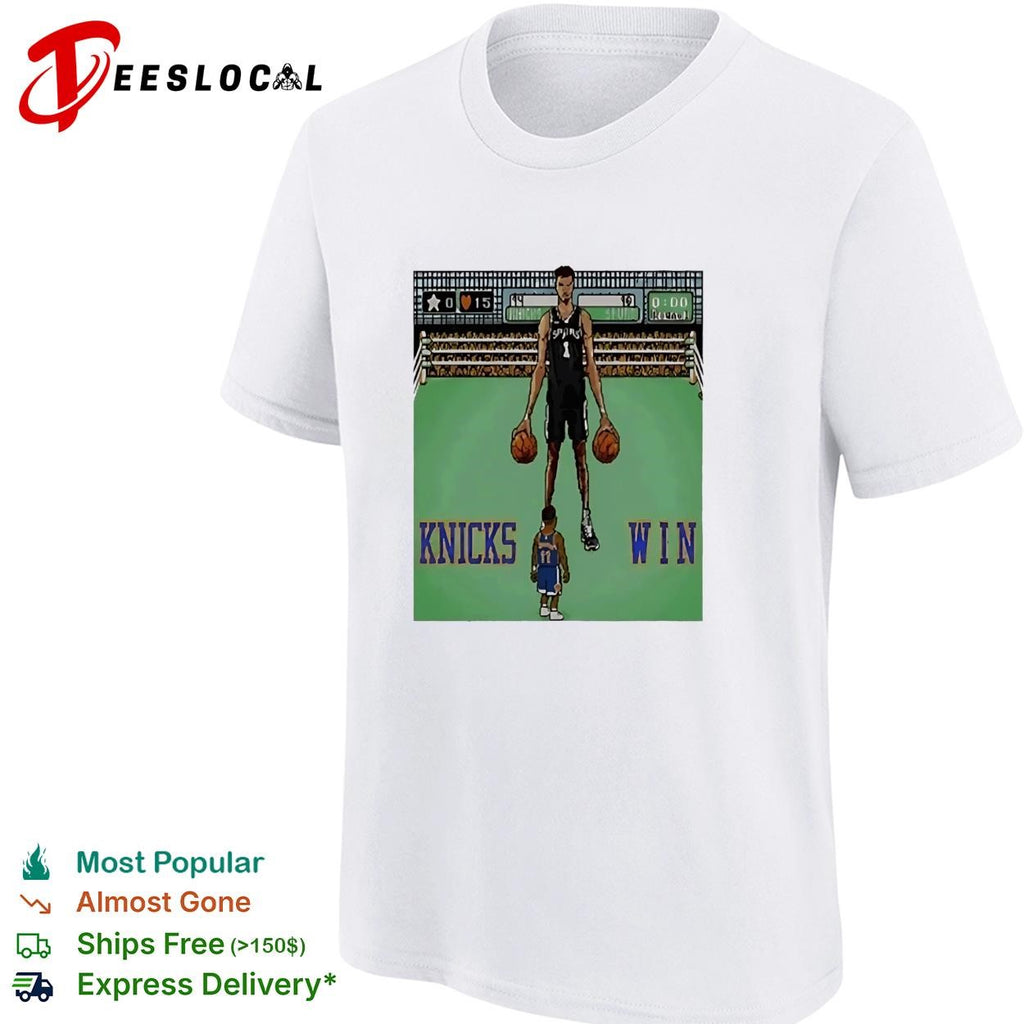 Knicks win retro arcade basketball game graphic shirt