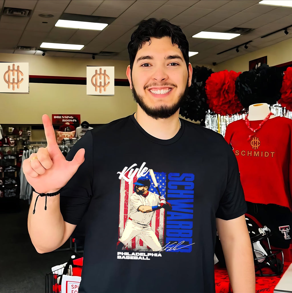 Kyle Schwarber Philadelphia baseball USA Flag signature shirt