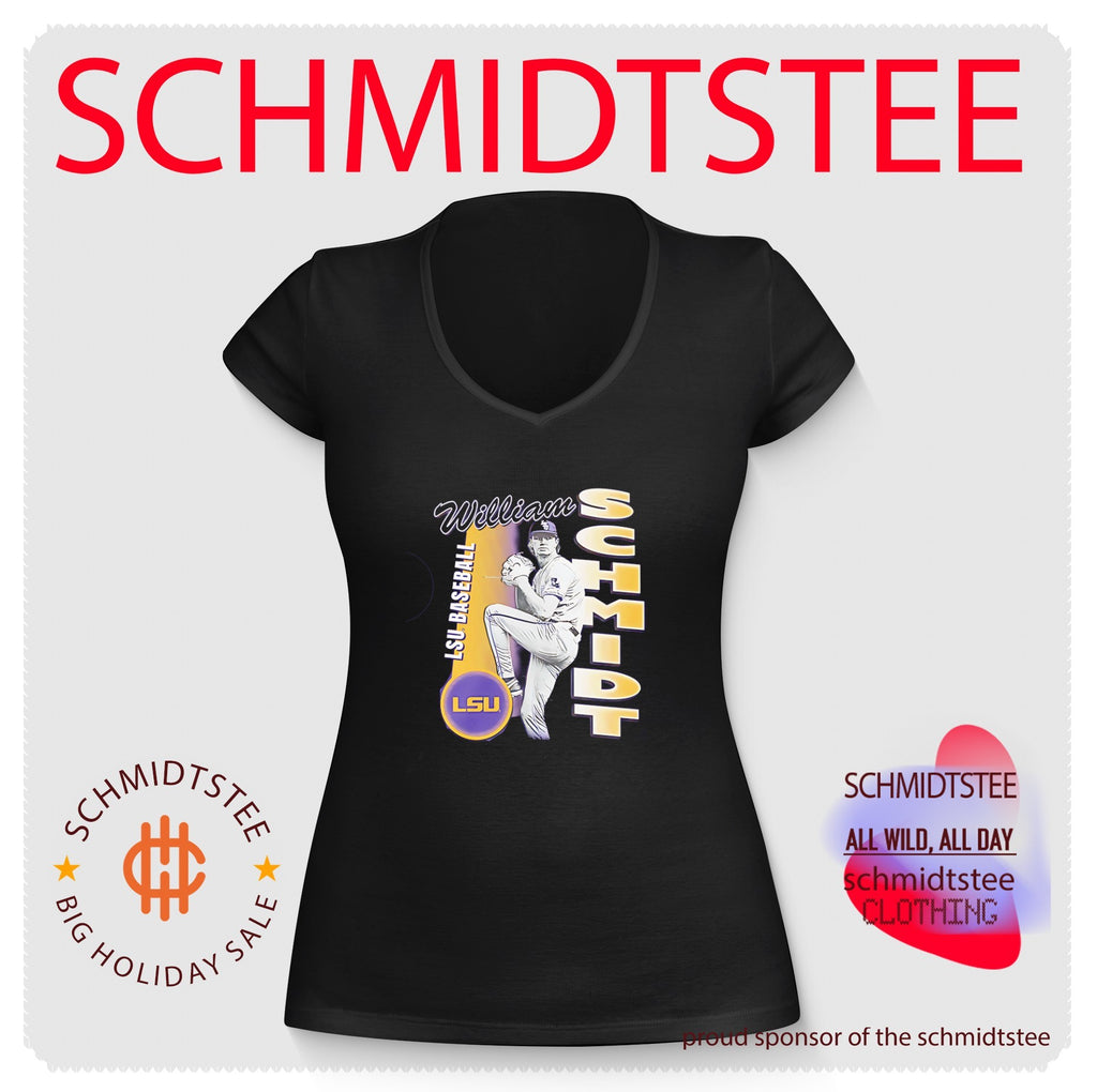 LSU baseball William Schmidt leg lift pose shirt
