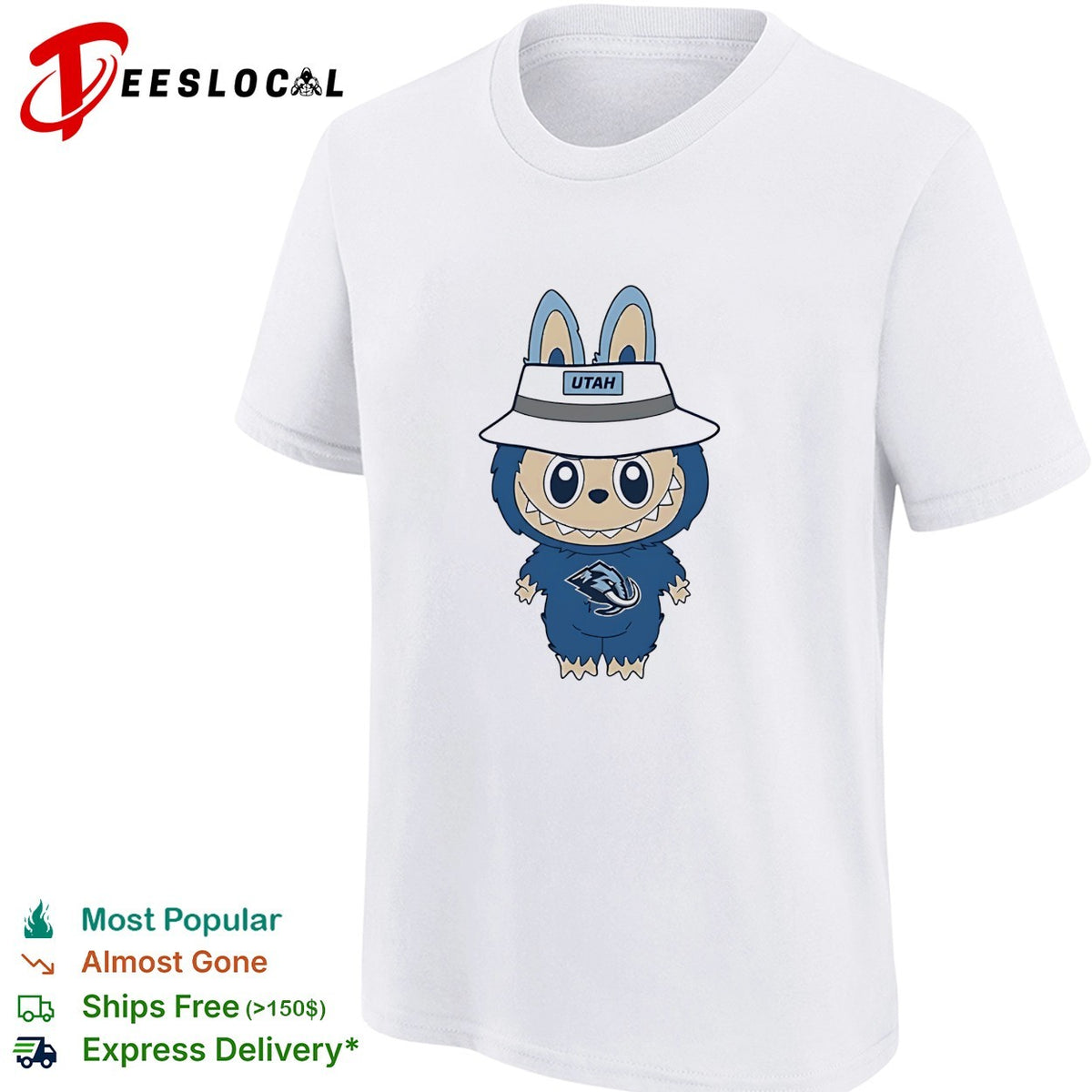 Labubu wearing Utah Mammoth jersey mascot shirt